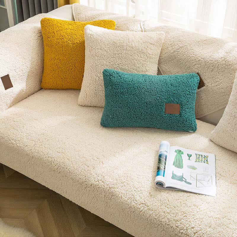 Water-Resistant Plush Faux Sherpa Anti-Slip Sofa Cover