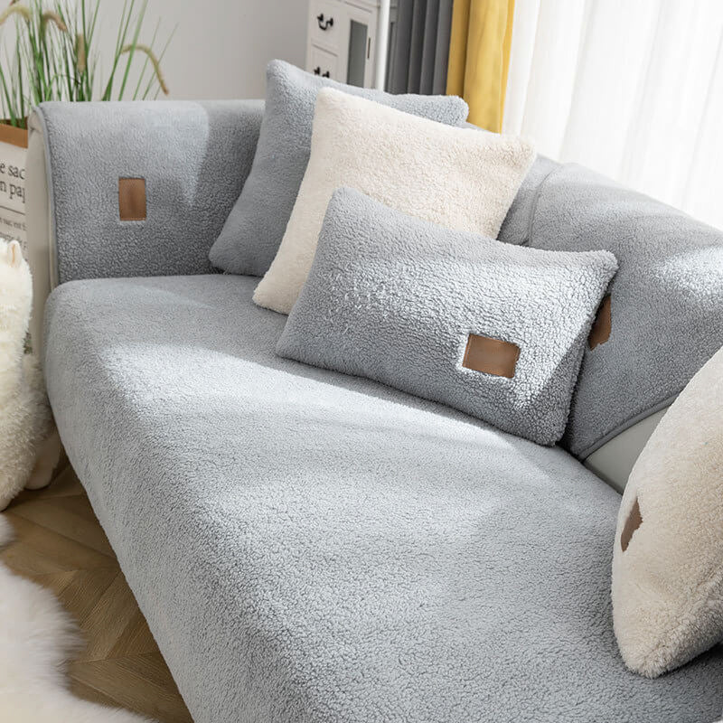 Water-Resistant Plush Faux Sherpa Anti-Slip Sofa Cover