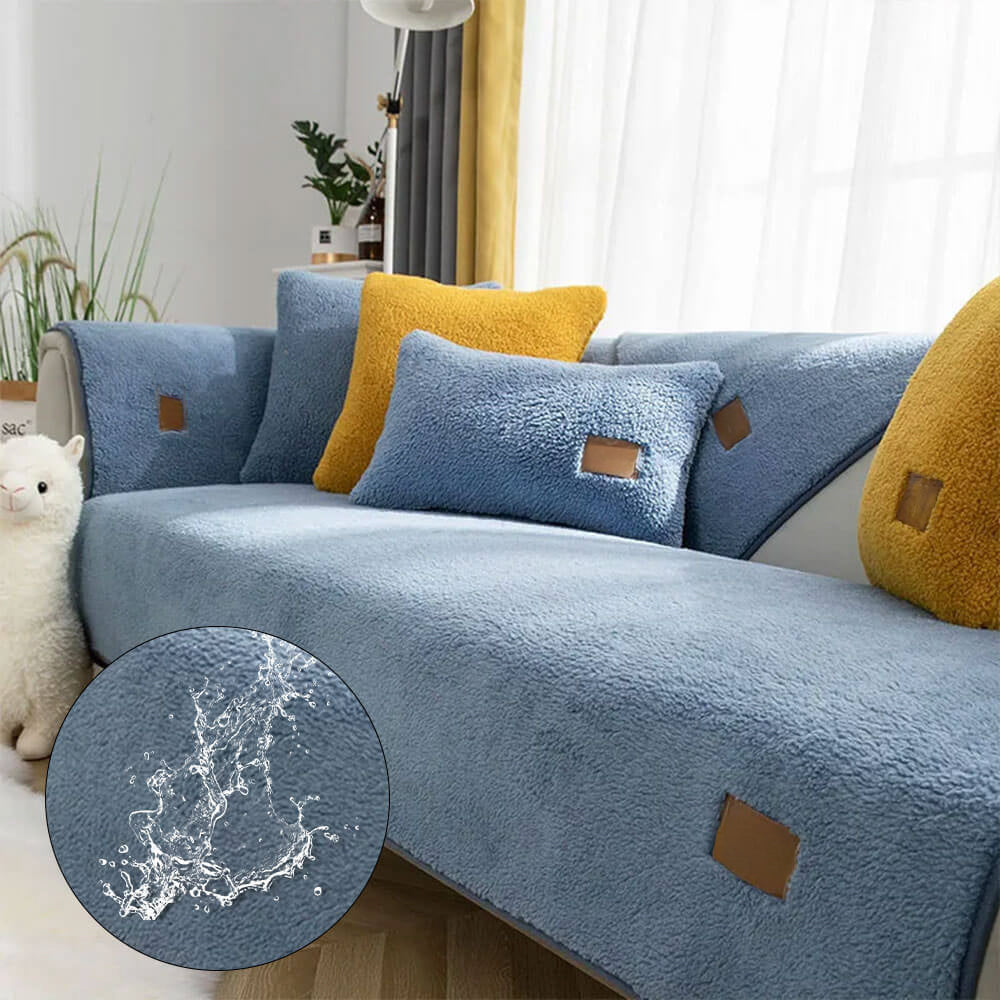 Water-Resistant Plush Faux Sherpa Anti-Slip Sofa Cover