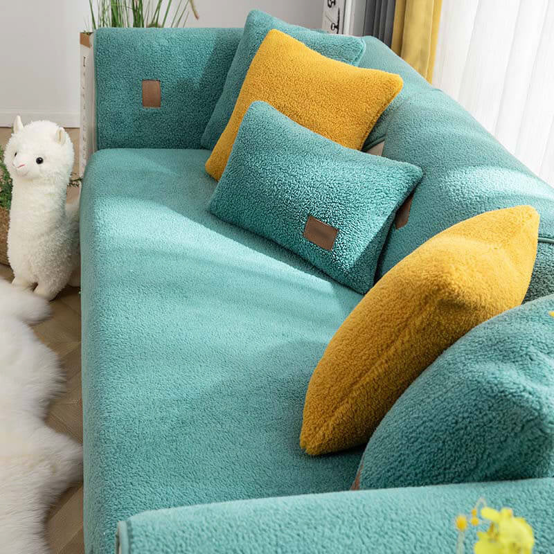 Water-Resistant Plush Faux Sherpa Anti-Slip Sofa Cover