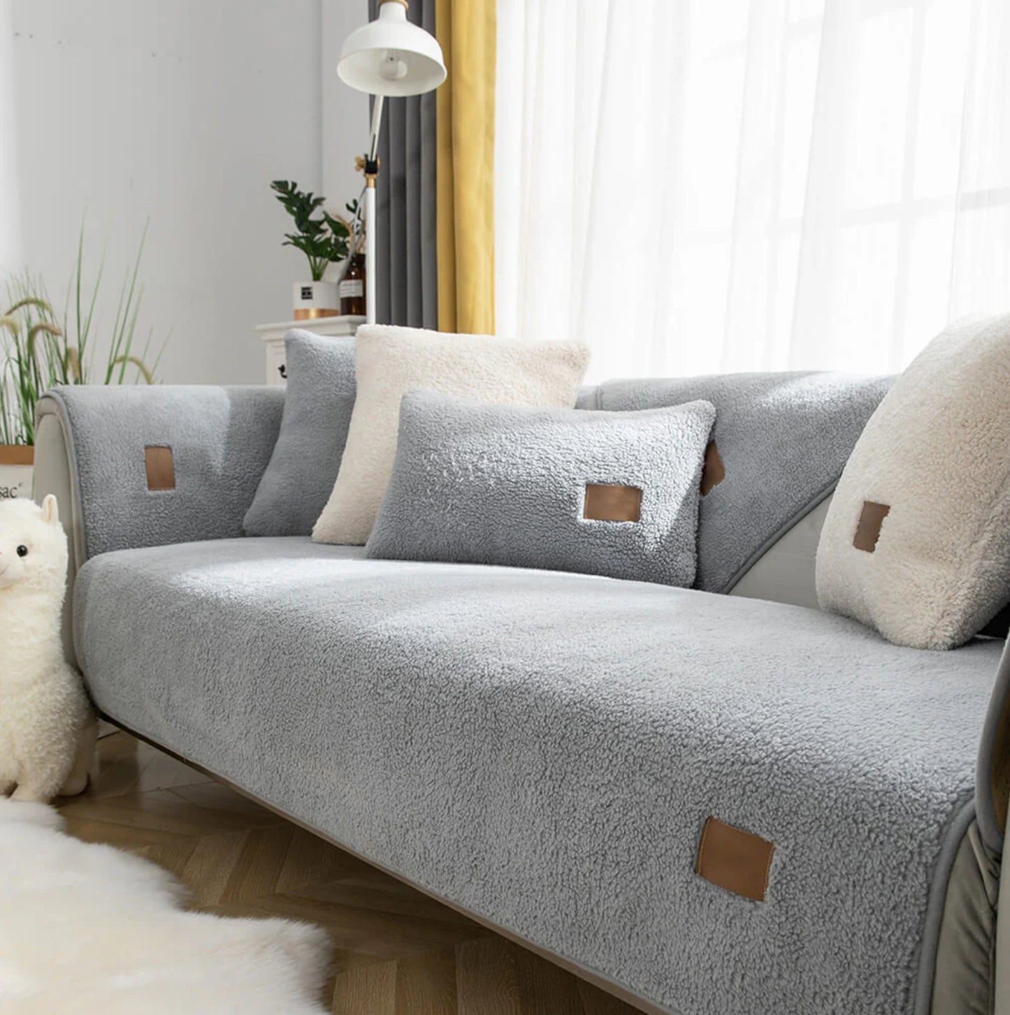 Water-Resistant Plush Faux Sherpa Anti-Slip Sofa Cover