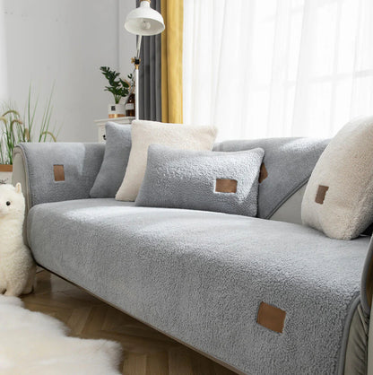 Water-Resistant Plush Faux Sherpa Anti-Slip Sofa Cover