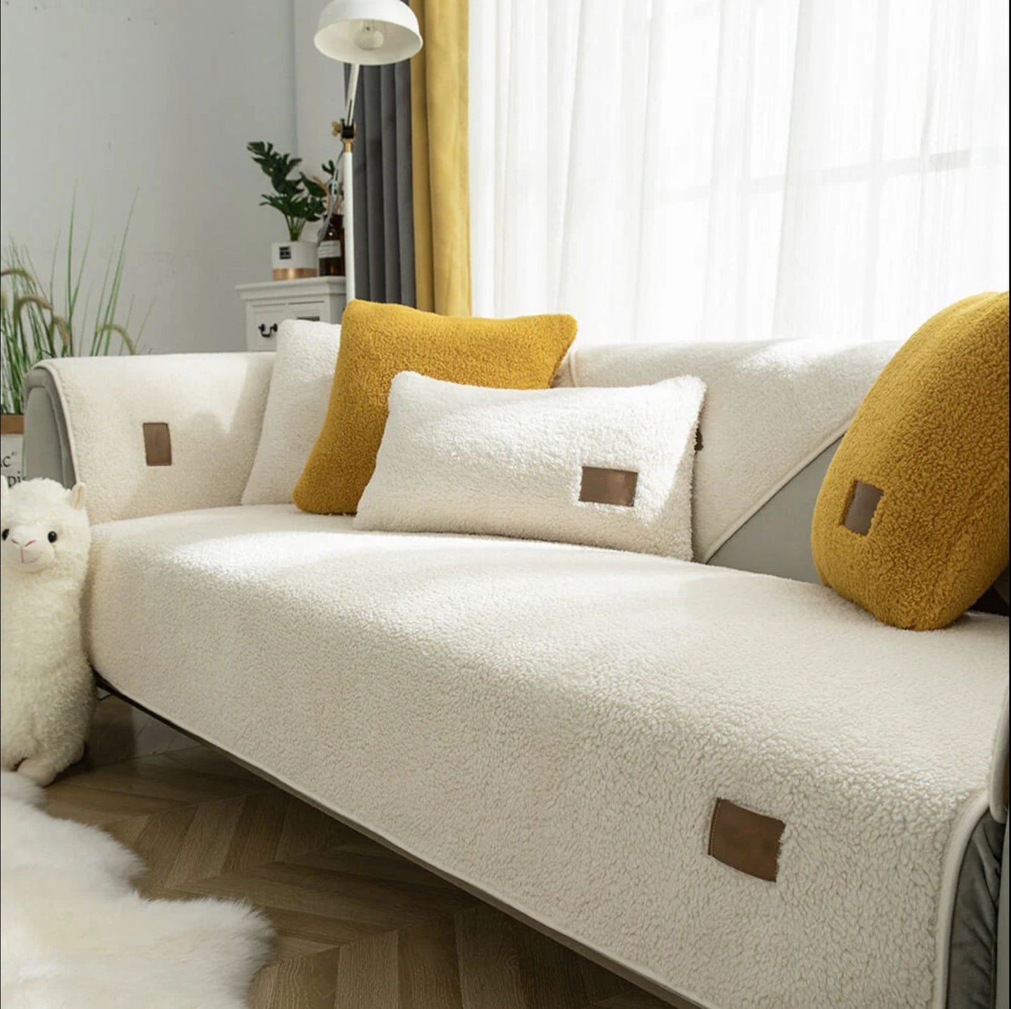 Water-Resistant Plush Faux Sherpa Anti-Slip Sofa Cover