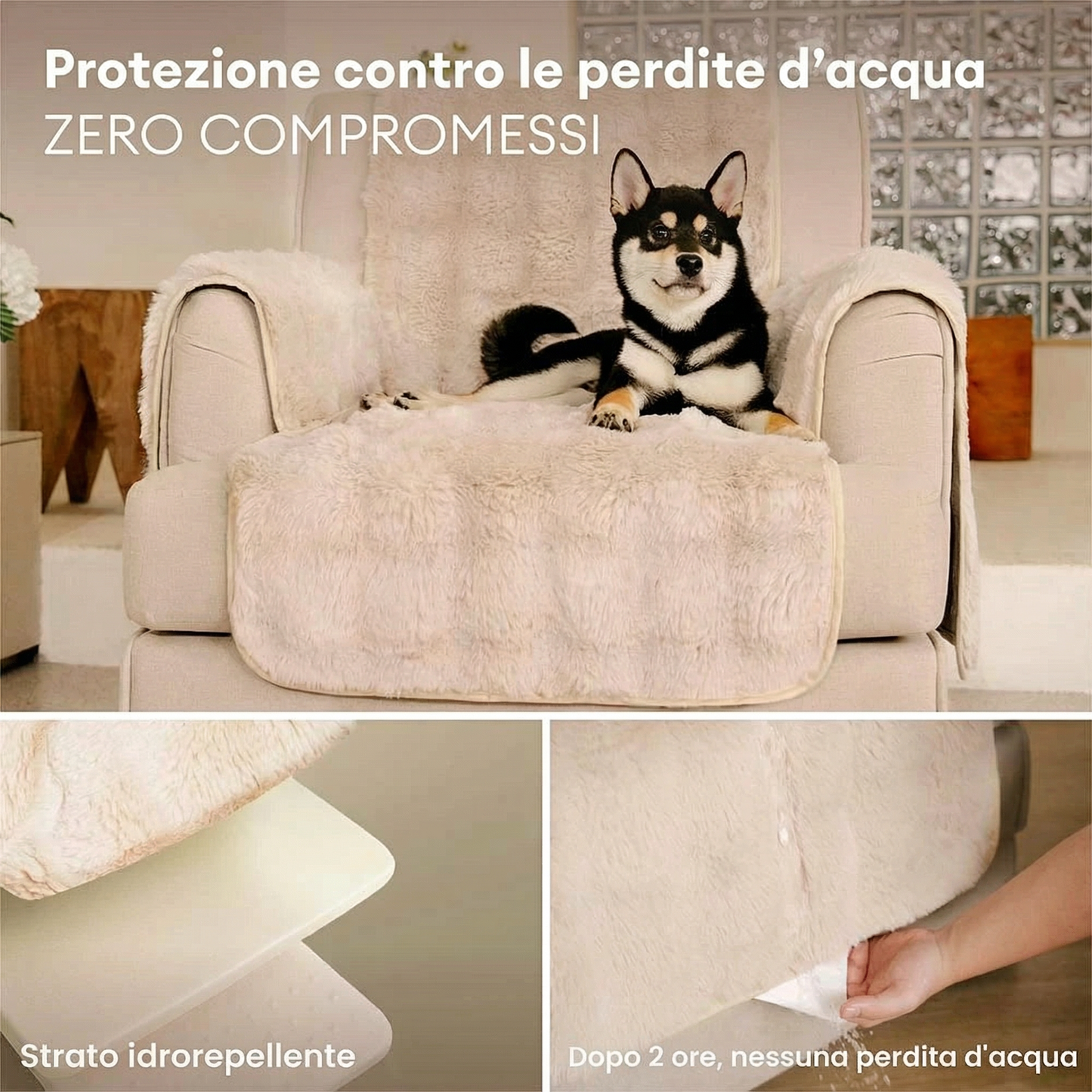 Copridivano Protettivo Pezzo Unico, Morbido con Effetto Peluche, Impermeabile